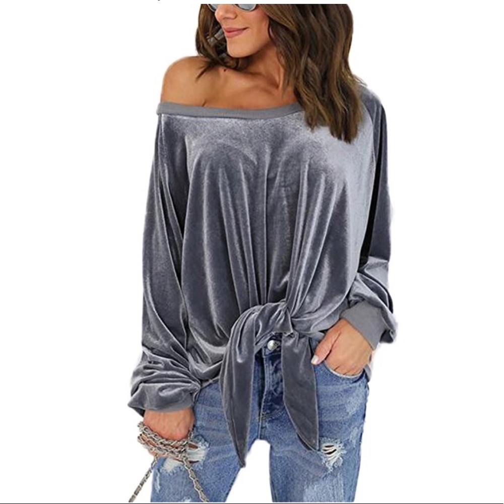 women velvet off shoulder long sleeve blouse